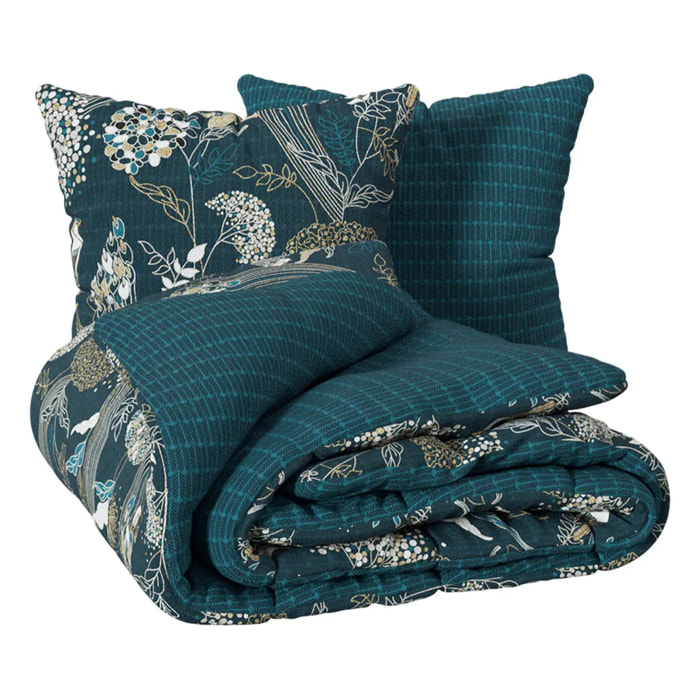 Parure de lit "Art Déco Paon" en coton 240x220 cm