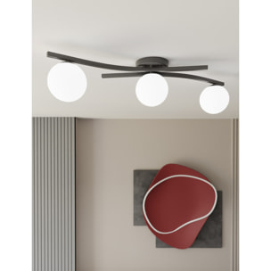 Lampada a sospensione Opus in acciaio nero opaco e vetro opalino
