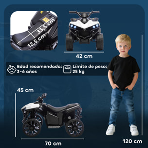 Quad Eléctrico para Niños 6 V, Quad para Niños de 37 a 72 Meses, Velocidad hasta 3â€¯km/h, con Faros y Música, Blanco
