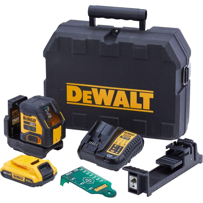 Laser croix compactXR 18V faisceaux verts - DEWALT - 1 batterie 2.0 Ah - chargeur - coffret - DCLE34021D1-QW
