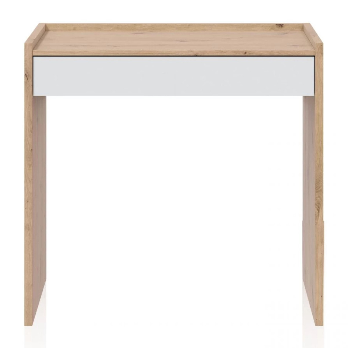 Mesa de escritorio con cajón Dess Blanco Artik (Blanco Mate) - Roble Nodi