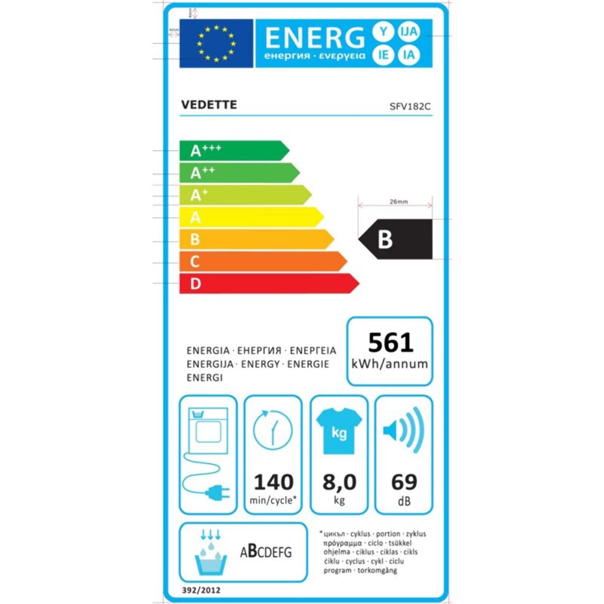 Sèche linge à condensation VEDETTE SFV182C