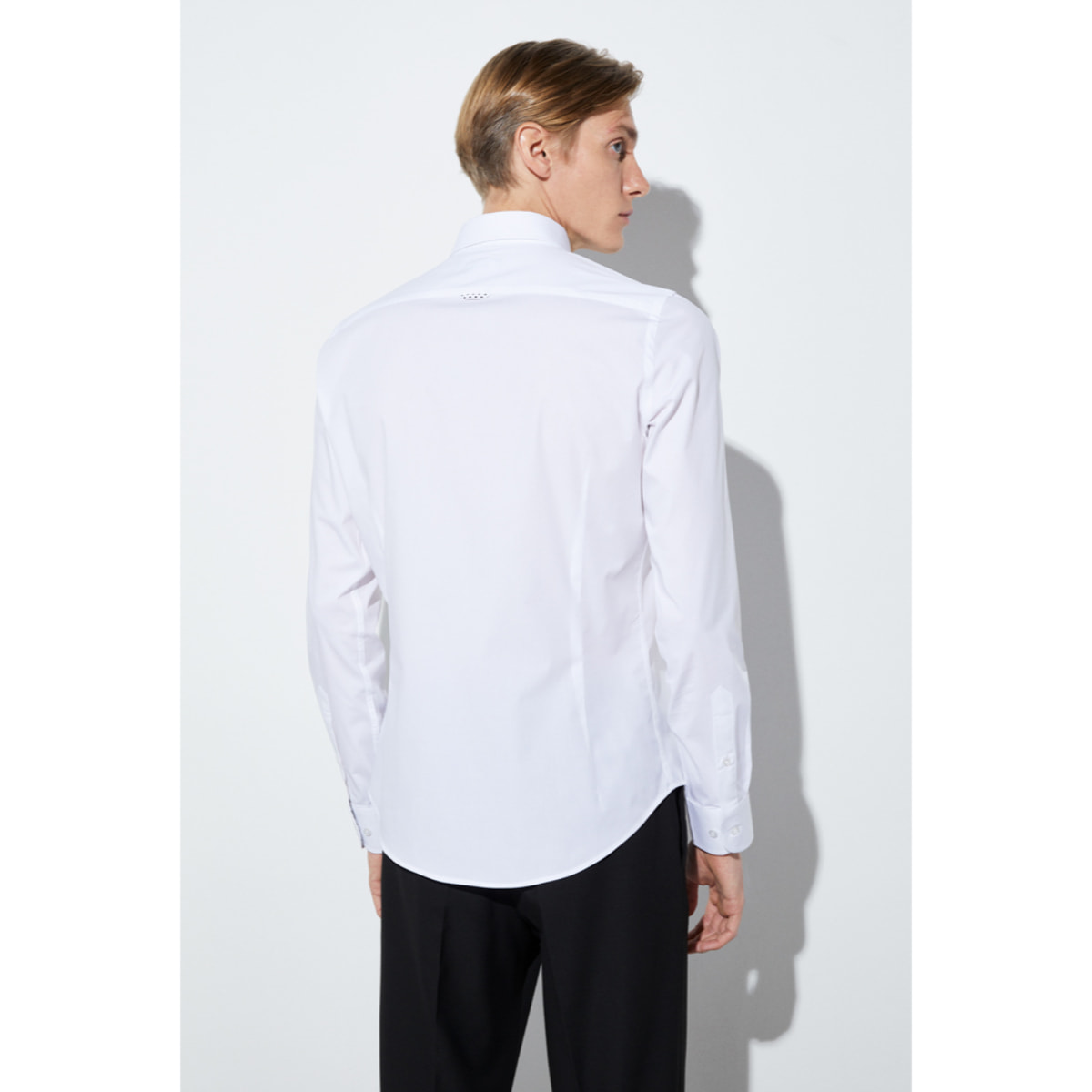 camicia uomo 1 bottone button down slim Popeline Stretch Unito Bianco