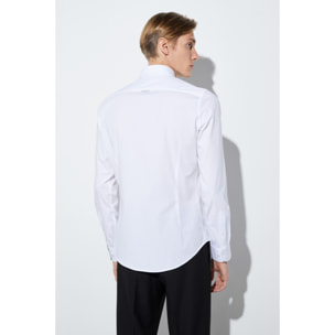 camicia uomo 1 bottone button down slim Popeline Stretch Unito Bianco