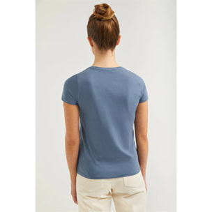 Maglietta basic denim blu a maniche corte con logo Rigby Go