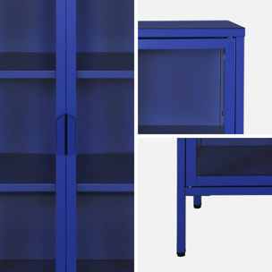Buffet. vaisselier acier et verre trempé 2 portes 180cm bleu - Arkansas