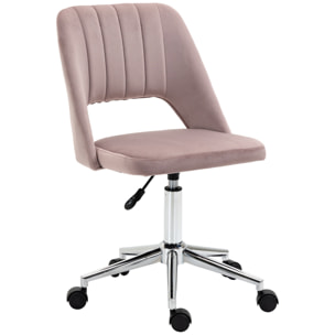 Vinsetto Chaise de bureau design contemporain dossier ergonomique ajouré strié hauteur réglable pivotante 360° piètement chromé velours rose poudré