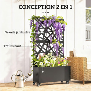 Jardinière treillis haut mobile design graphique métal thermolaqué noir
