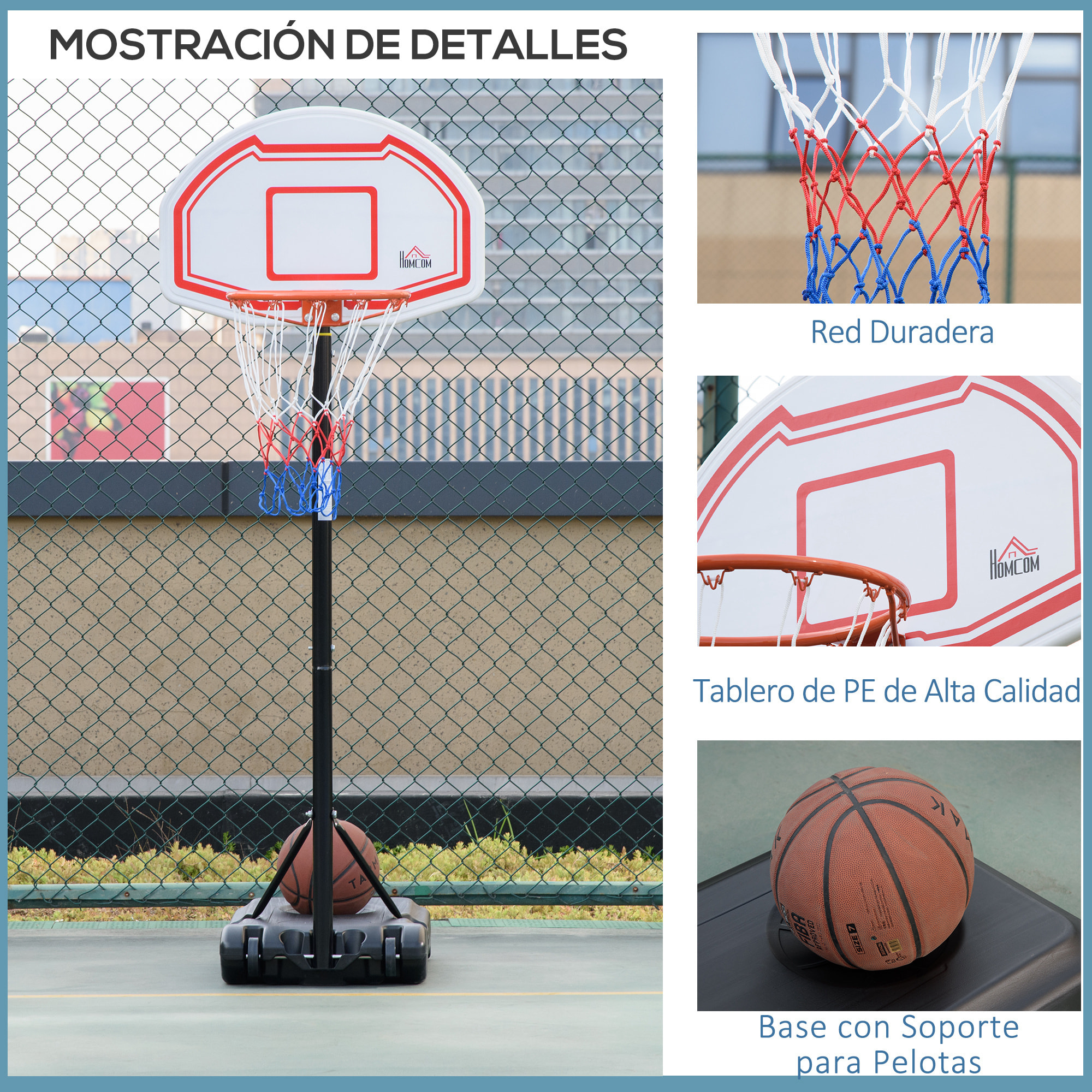 Canasta de Baloncesto para Exterior con Altura Ajustable 258-314 cm Aro de Baloncesto con Ruedas y Base Rellenable para Adolescentes y Adultos Negro y Rojo