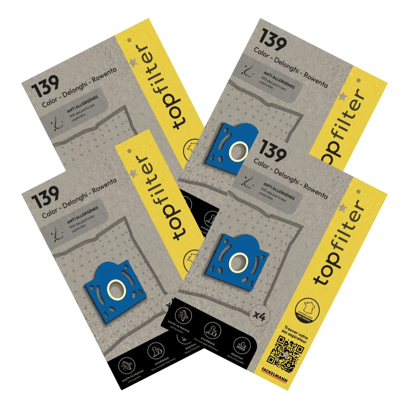 Lot de 4 packs de 4 sacs aspirateur 64139 pour Rowenta TopFilter Premium