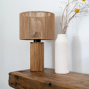 Lampe en papier de corde et socle en rondin de bois - Mira