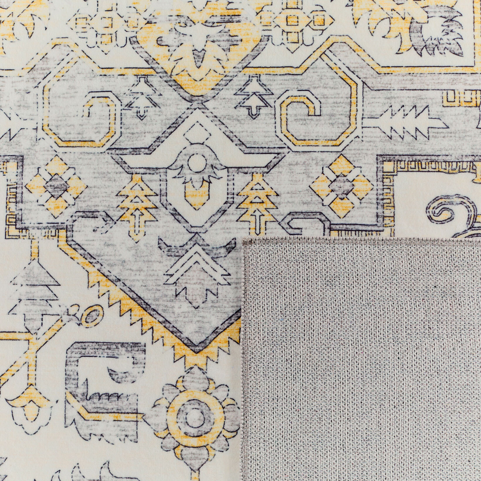 OTTOMAN - Tapis à poils courts doux à motif oriental jaune