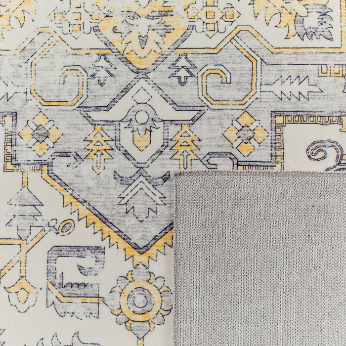 OTTOMAN - Tapis à poils courts doux à motif oriental jaune