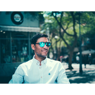 Gafas de sol PALO ALTO RIGA - Negro mate / Plana revo azul cielo
