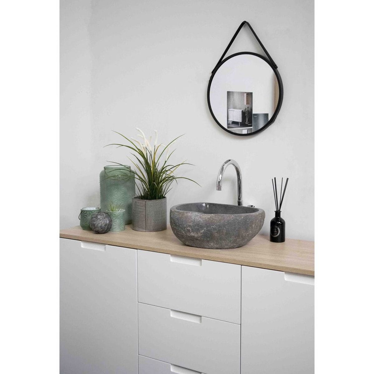 Lavabo in pietra di fiume Donau — effetto naturale 35x40x15 cm