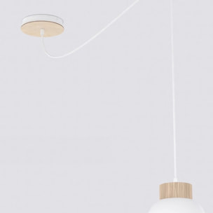 Lampada a sospensione KRU in acciaio bianco opaco e legno