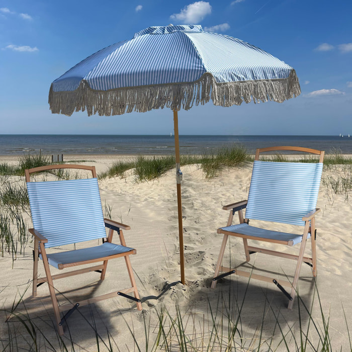 Parasol à rayures bleu avec franges PLAYA