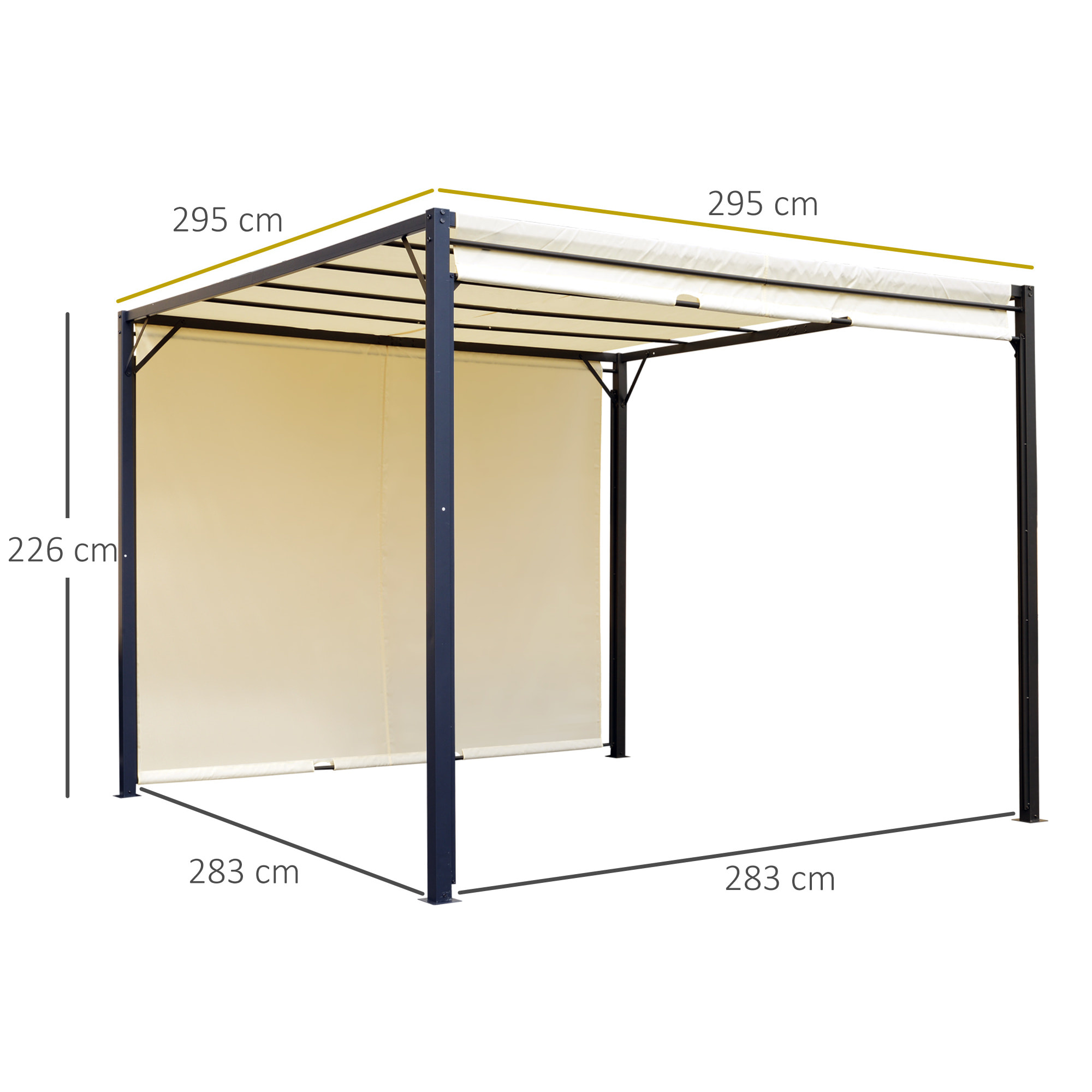 Pérgola 3x3m Gazebo Cenador con Techo Retráctil y Pared Lateral Acero Versátil