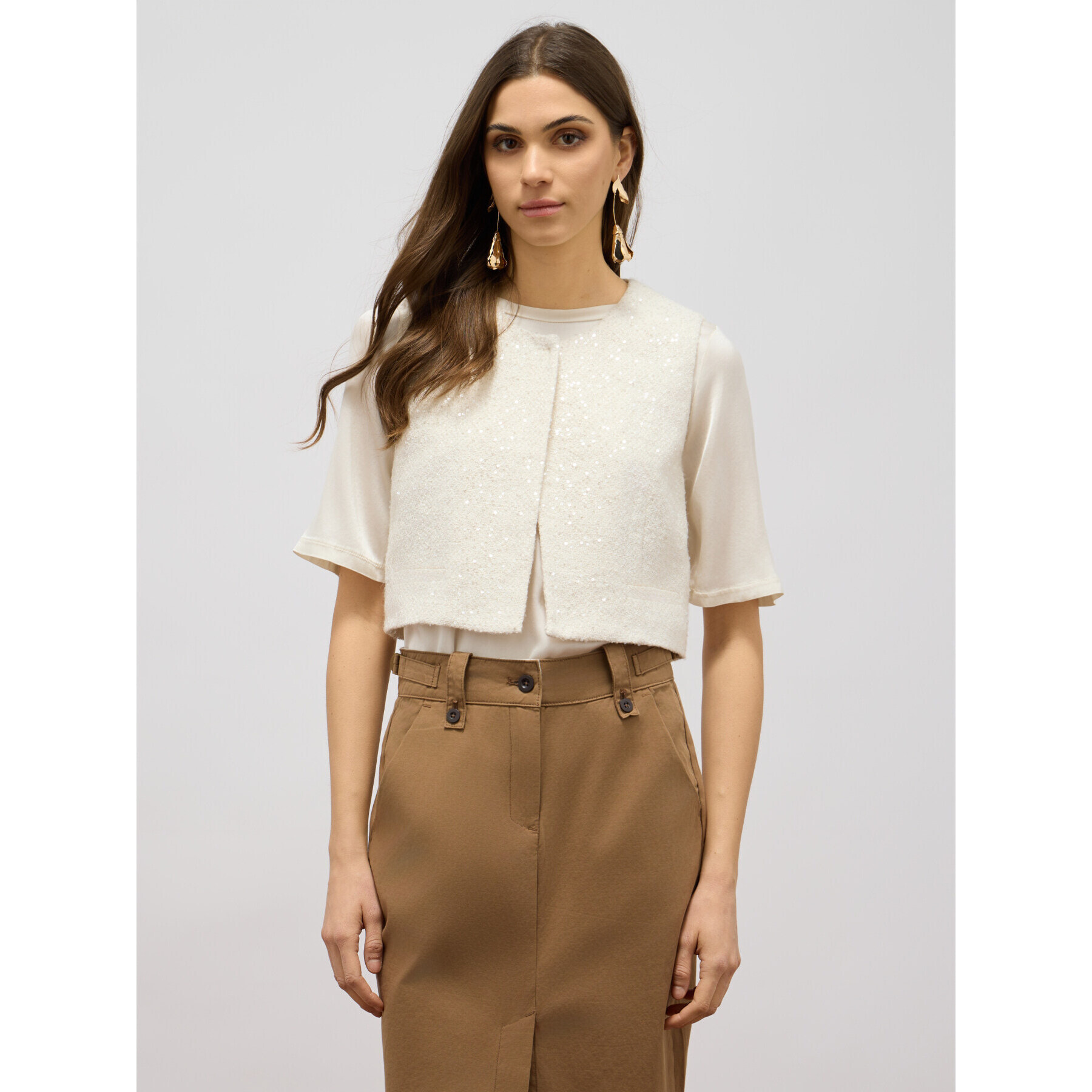 Oltre - Gilet in tessuto con paillettes - Bianco