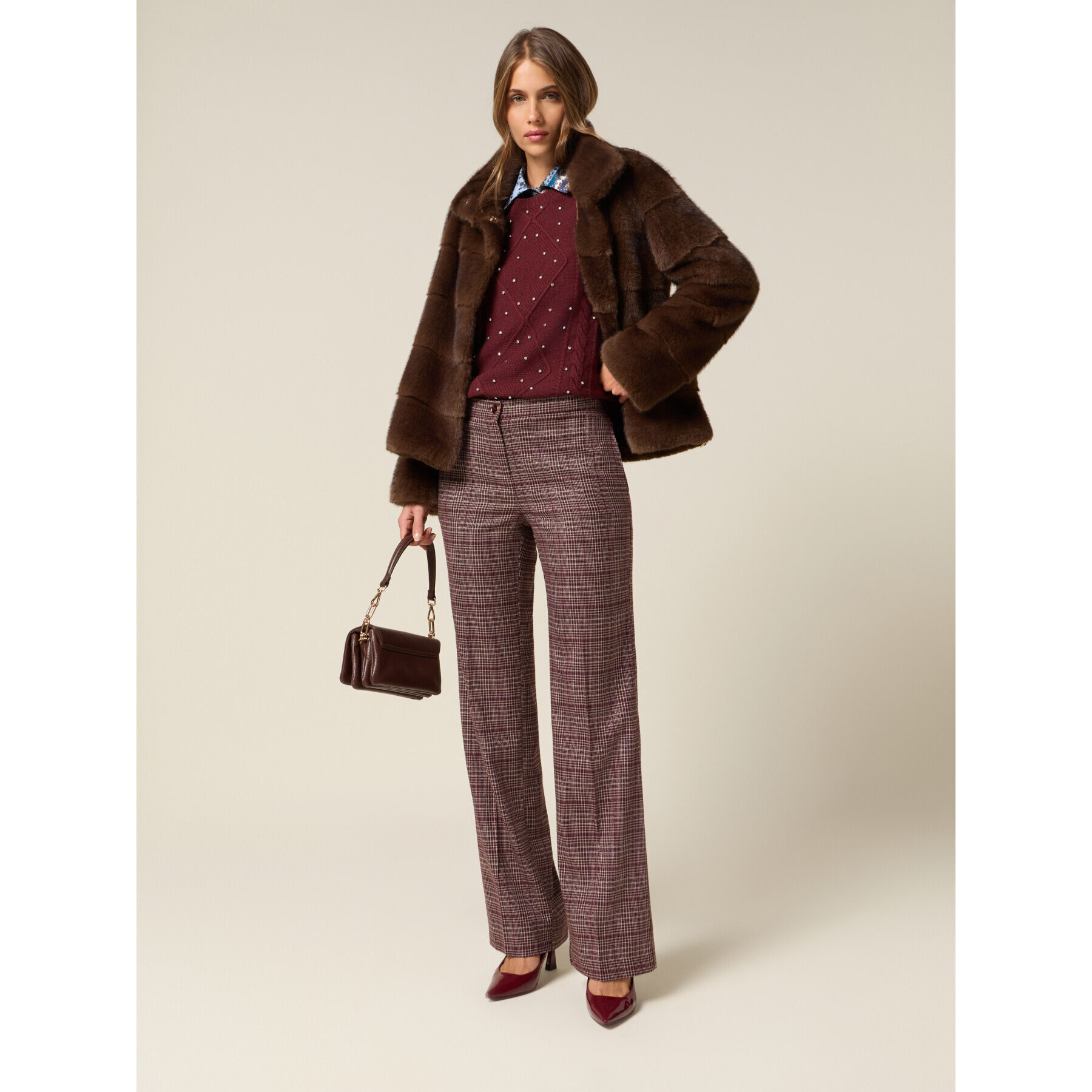 Oltre - Pantalones de franela a cuadros - Burgundy