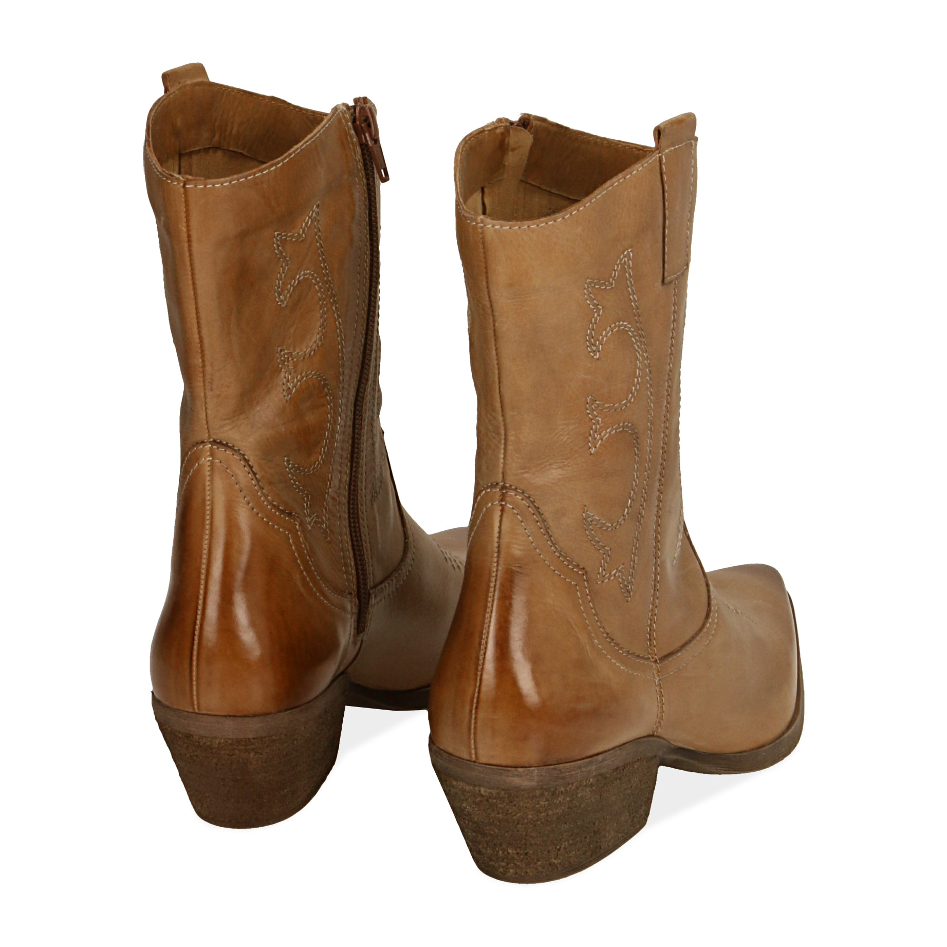 Camperos cognac in pelle, tacco 4,5 cm