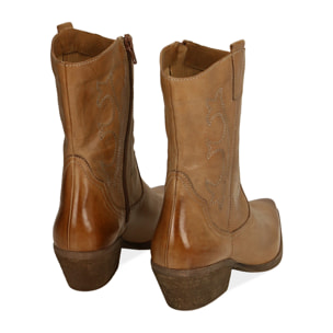 Camperos cognac in pelle, tacco 4,5 cm