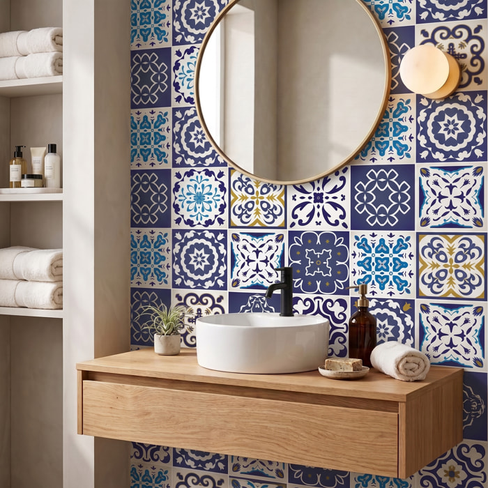 Stickers muraux - Sticker Mural Carrelage adhésif Cuisine Salle de Bain - 12 STICKERS CARRELAGES AZULEJOS JANEIRO
