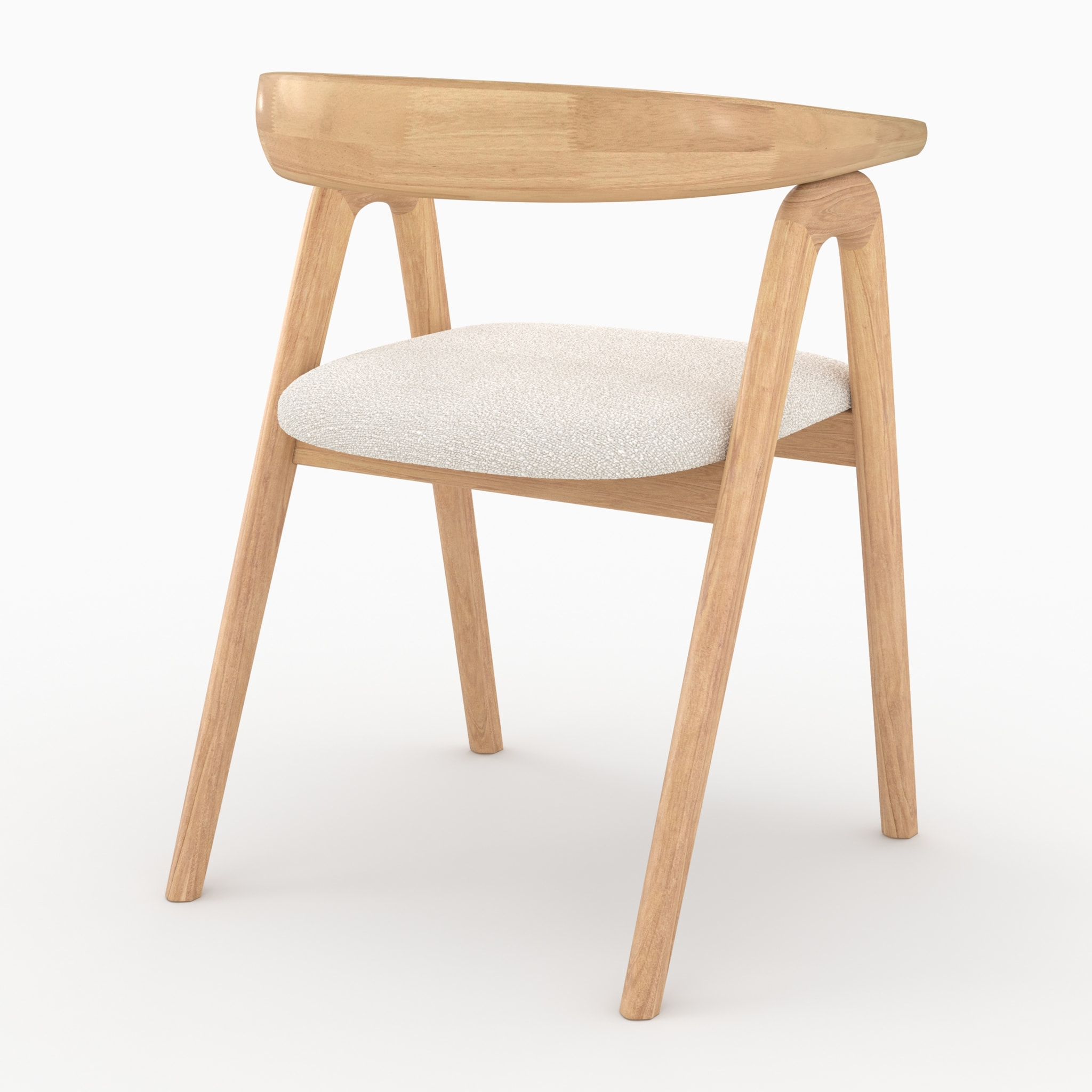 Chaise en bois d'hévéa clair et tissu bouclé crème - Hawa