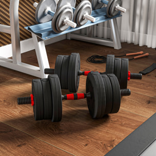 Ensemble d'haltères courtes total 20 Kg - barres incluses - entraînement musculaire & haltérophilie - acier HDPE noir rouge
