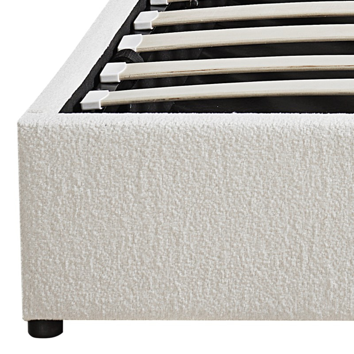 Lit coffre sommier relevable Bouclette beige | Grande capacite de stockage