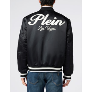 PHILIPP PLEIN Shiny Satin Varsity Bomber Signature Las Vegas