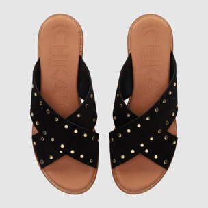 Sandalias de Serraje - Negro - Tacón: Bajo