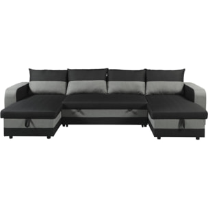 Canapé d'angle panoramique convertible en tissu "Victor" - 4 places - Noir