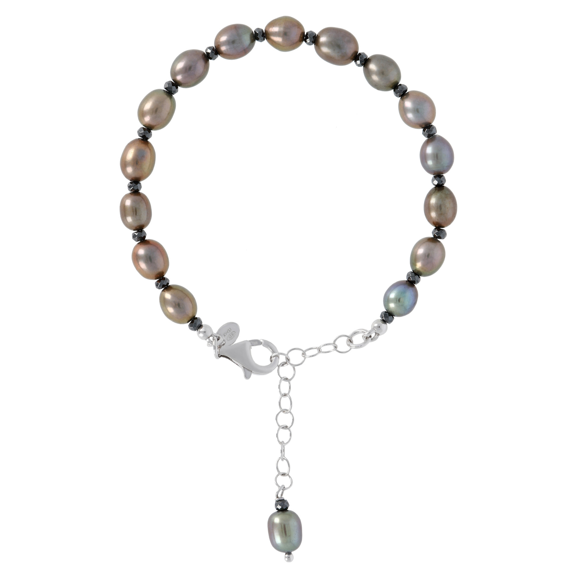 PERLAVIVA - Bracciale con Ematite e Perle d'Acqua Dolce Bronzo Ø 6/7x8 mm