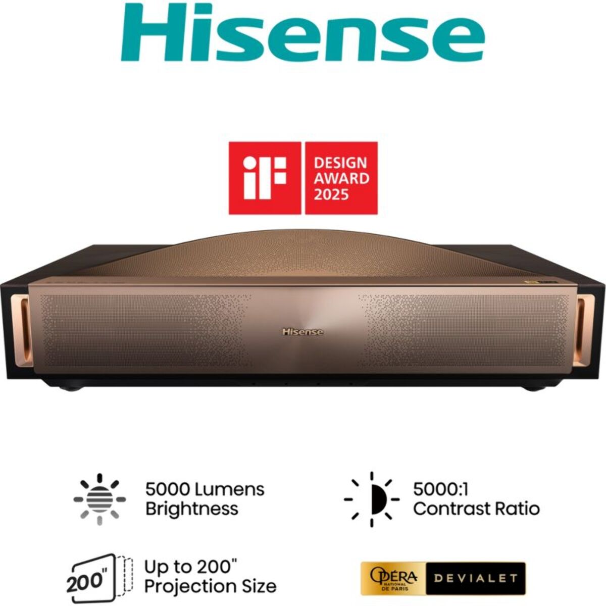 Vidéoprojecteur home cinéma HISENSE L9Q 2025 - 4K Ultra HD Triple Laser - 5000 lumens - Ultra Courte Focale