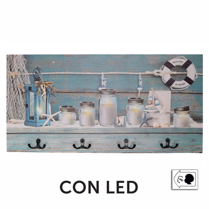 Appendino mare in legno da 8 posti con led, barattoli cm60x30x1,8