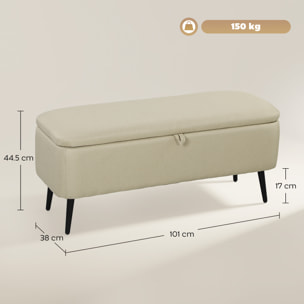 Puff Almacenaje Banco Almacenaje con Tapa Abatible y Patas de Acero Tapizado en Lino para Dormitorio Salón Entrada Carga 150 kg 101x38,5x44,5 cm Beige