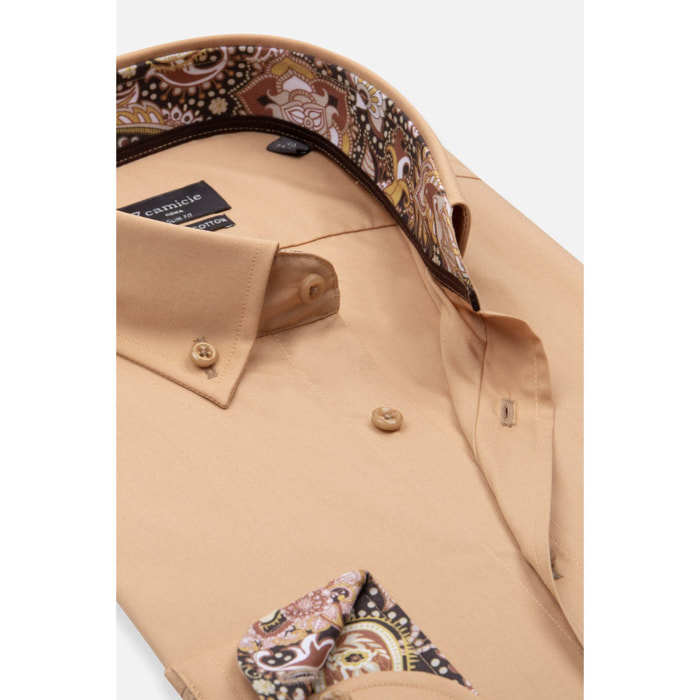 camicia uomo 1 bottone button down slim Popeline Stretch Unito Mastice