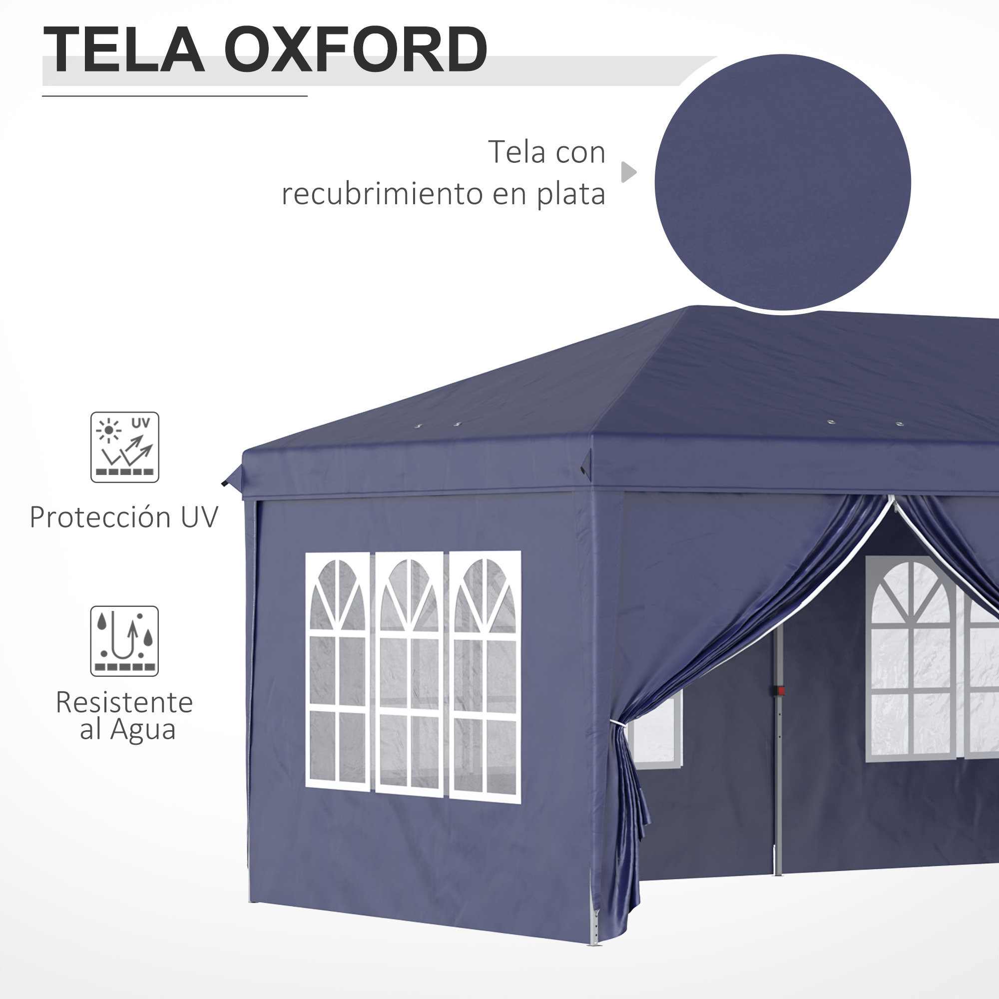 Carpa Plegable 6x3x2,7 m Cenador de Jardín Gazebo Plegable con 4 Paneles 4 Ventanas 2 Puertas con Cremallera 1 Bolsa Anti-UV para Terraza Patio Playa Azul