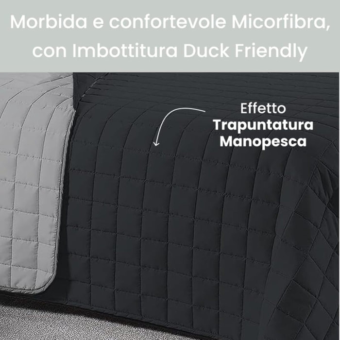 INTRECCI Copriletto Una Piazza E Mezza Estivo, Trapunta Estiva, 210x260 cm, Coperta Estiva, anche Primaverile, Double Face, Moderna, Leggera, Elegante. Colore: Nero/Grigio
