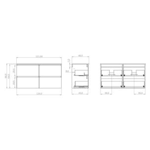 Conjunto de Baño Gloom | Mueble de Baño Suspendido | 120 cm Nature| Cuatro Cajones | Lavabo Encastrado | Mueble Montado | Alday