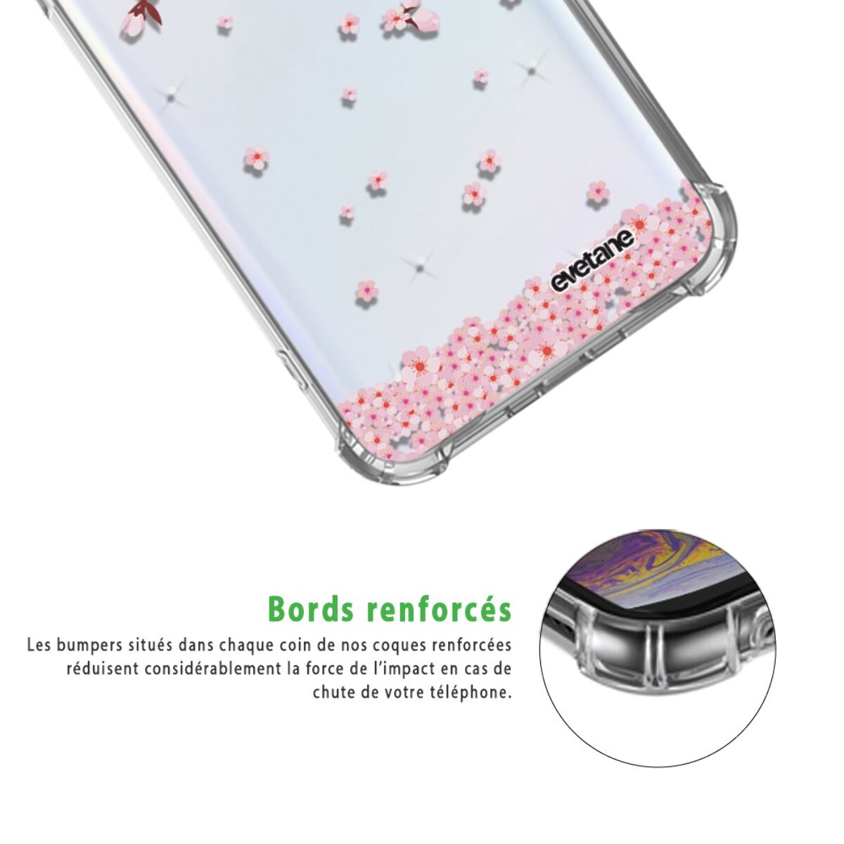 Coque Samsung Galaxy A40 anti-choc souple angles renforcés transparente Chute De Fleurs Evetane.