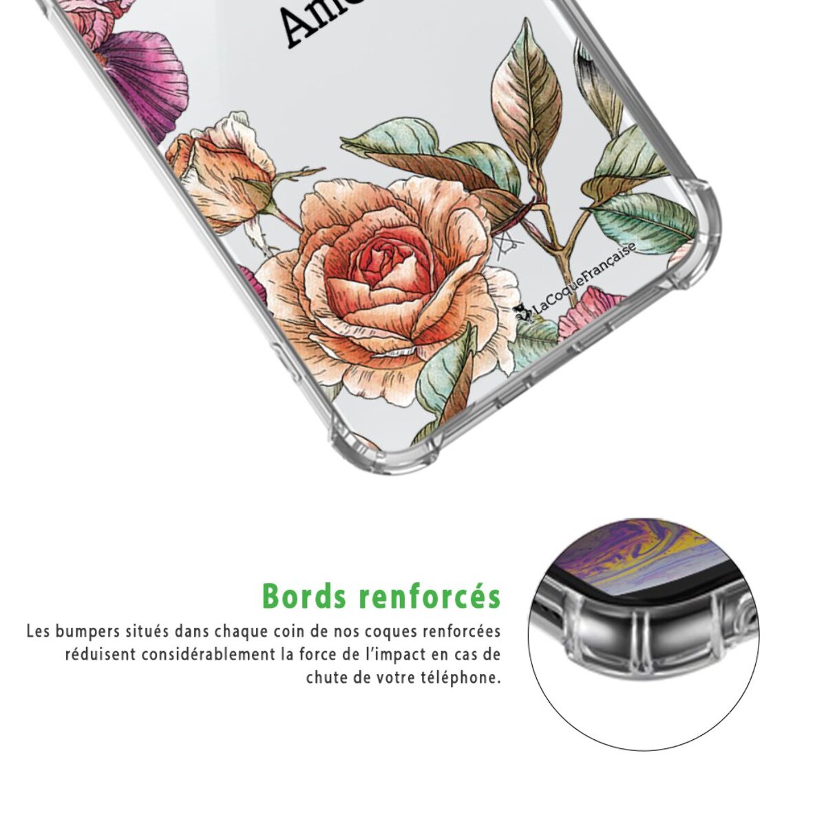 Coque iPhone 7/8/ iPhone SE 2020 anti-choc souple angles renforcés transparente Amour en fleurs La Coque Francaise