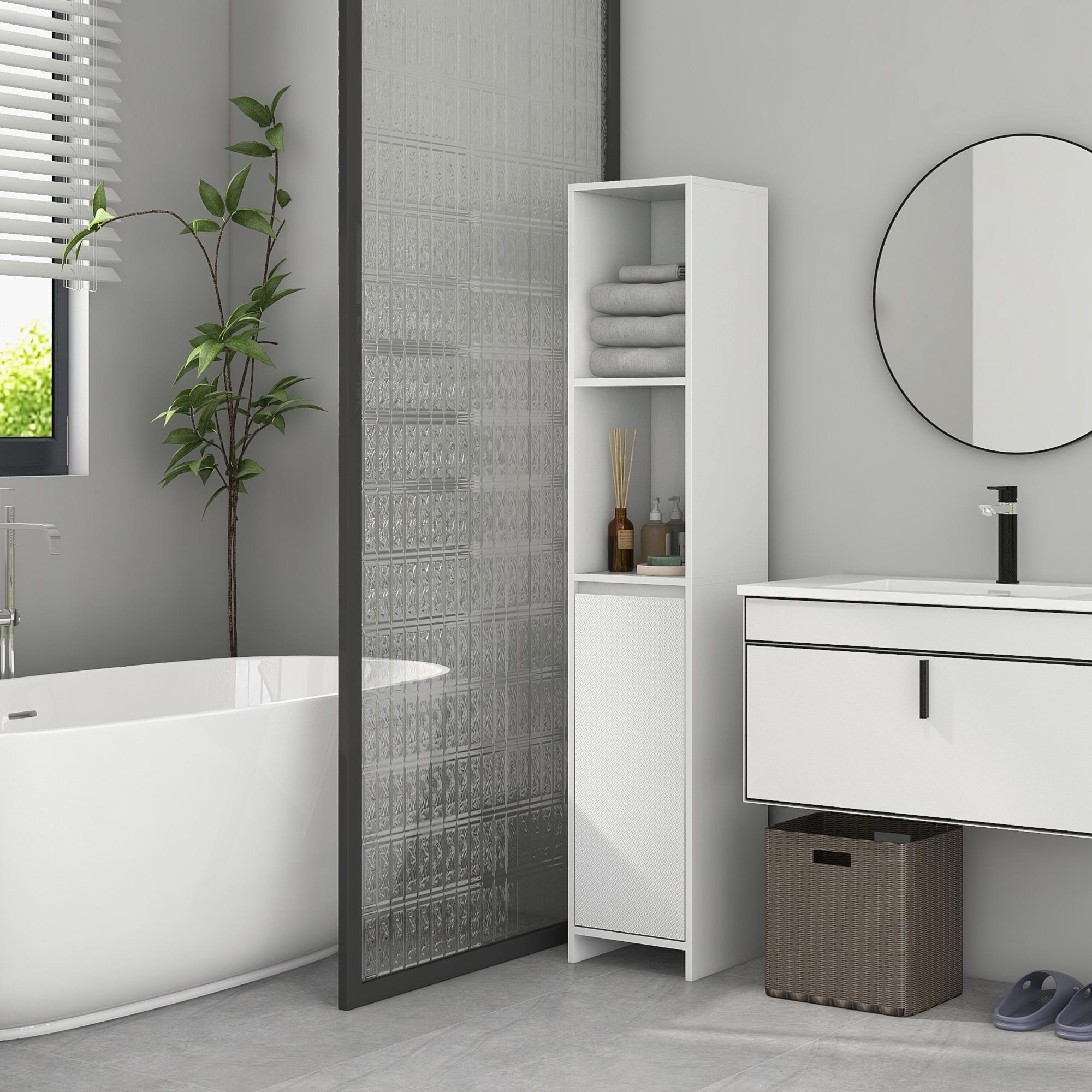 Armario Alto de Baño Columna Auxiliar de Baño Armario de Baño con Puerta 2 Estantes Abiertos Antivuelco Estilo Moderno 30x30x160 cm Blanco