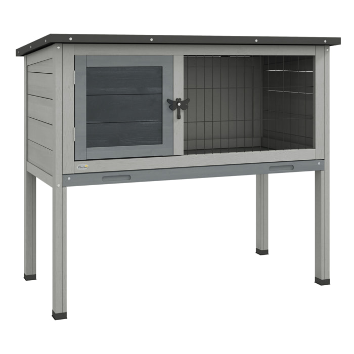 Conejera de Madera Caseta Exterior Refugio para Mascotas Pequeñas Conejos Cobayas con Bandeja Extraíble y Techo Asfáltico 84x43x70 cm Gris y Negro