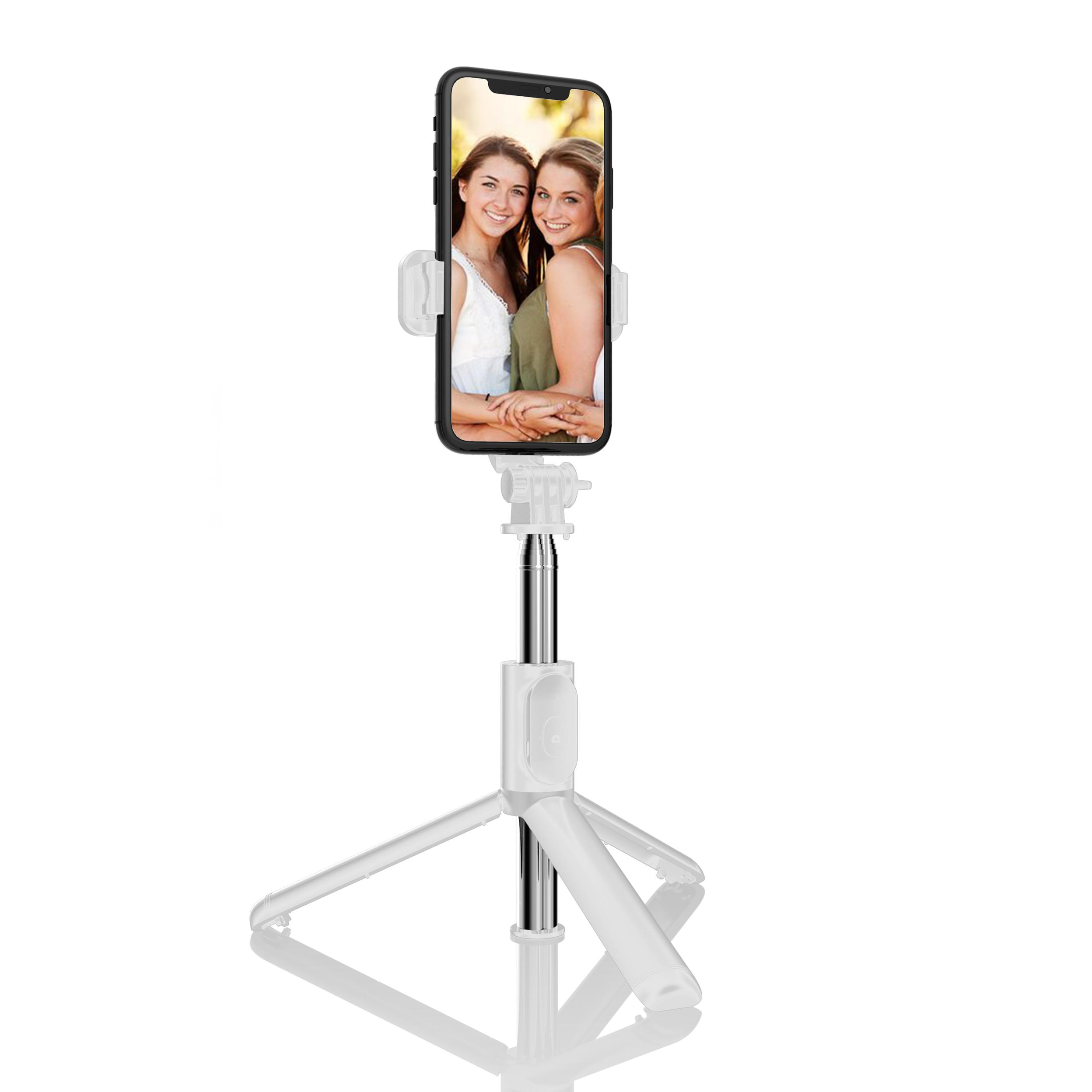 Palo selfie stick con trípode extensible y disparador remoto Bluetooth.