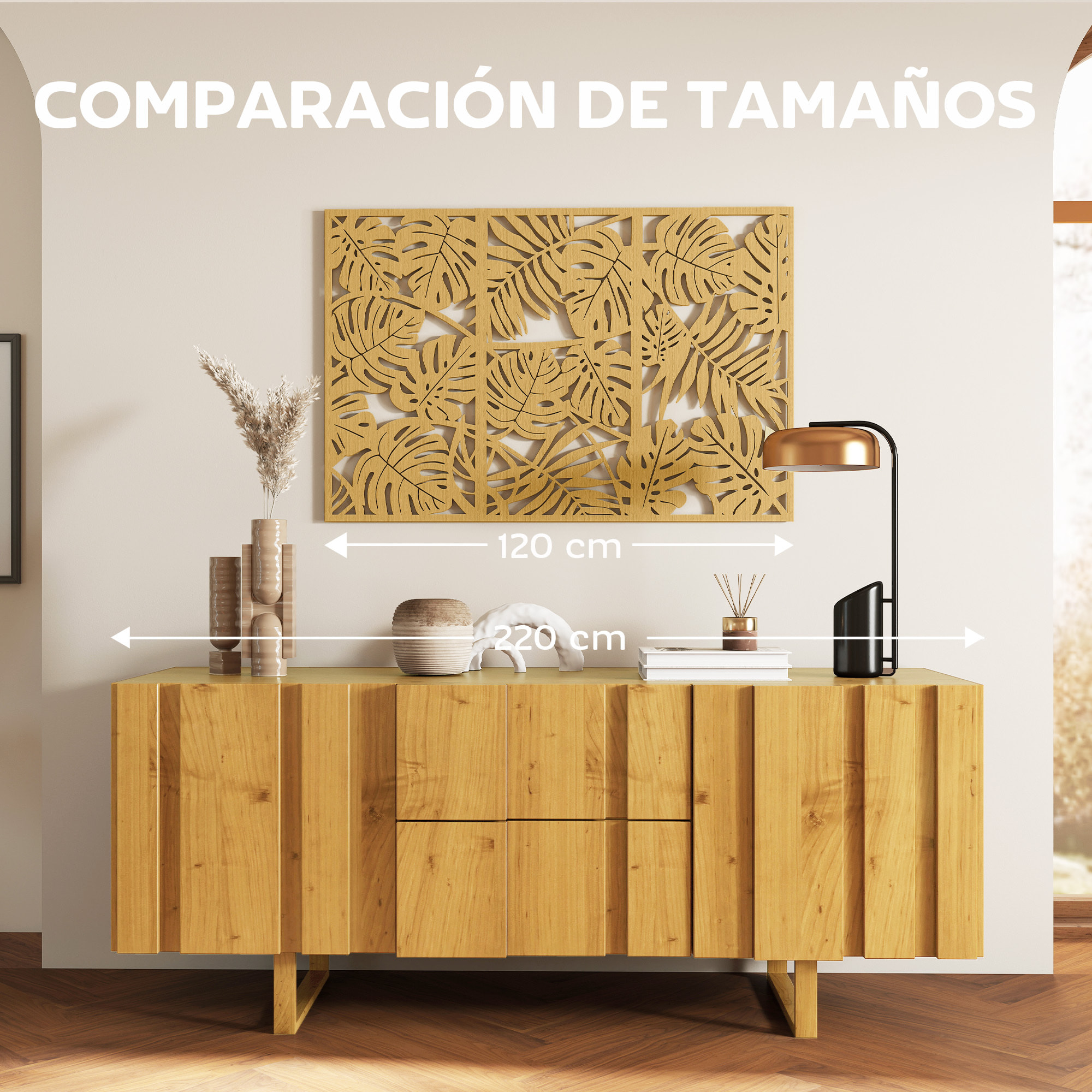 Decoración de Pared de Madera 3D, 3 Piezas, 40x80 cm, Adornos de Pared con Patrón de Hojas Tropicales, Arte Moderno para Salón, Dormitorio, Pasillo, Madera Natural