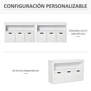 HOMCOM Aparador de Salón con 3 Cajones Extraíbles y Estantes Abiertos para Libros Juguetes Armario Auxiliar de Almacenamiento para Dormitorio Cocina 102x33x61,5 cm Blanco