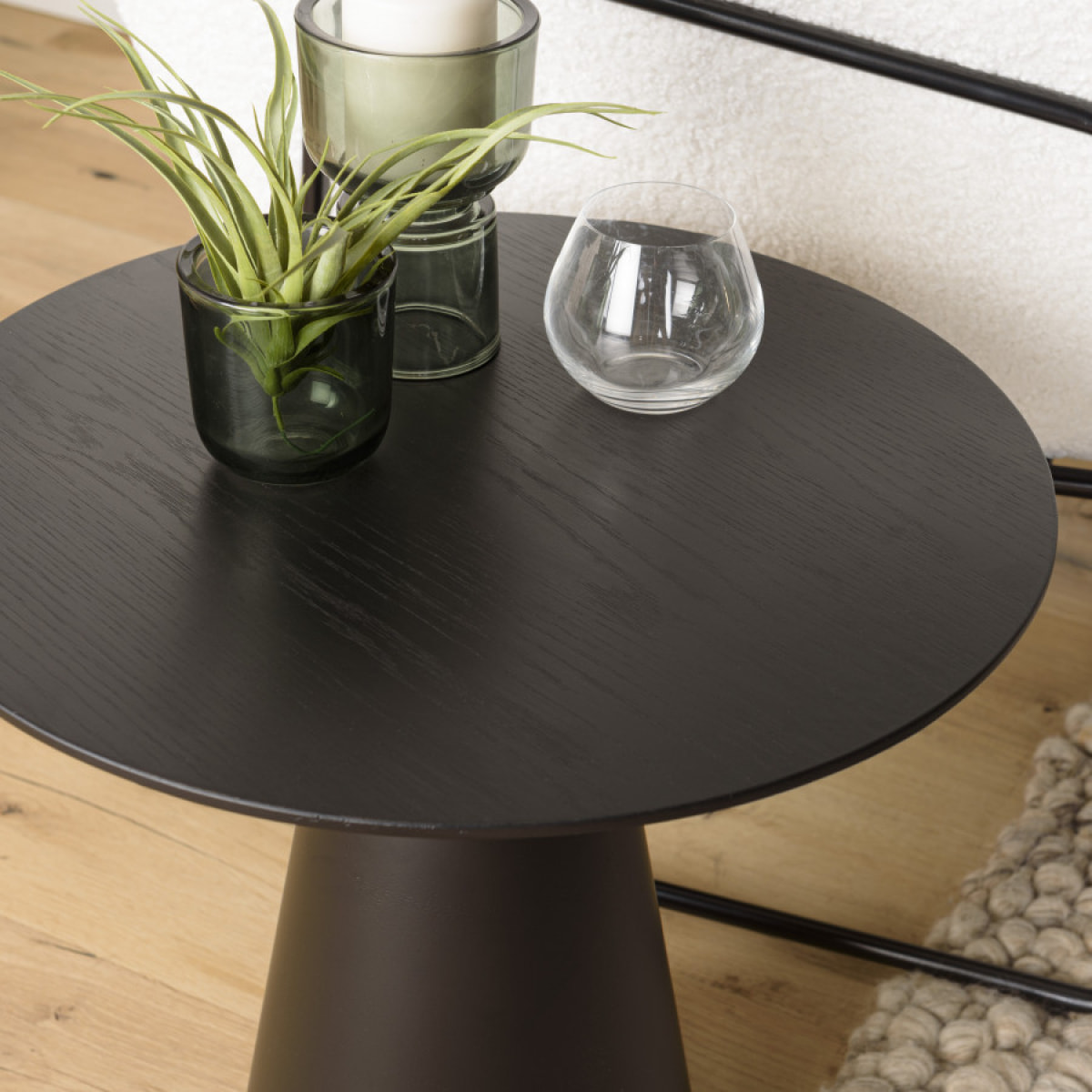 DALY - Table d'appoint ronde noire 50x50cm pied conique métal