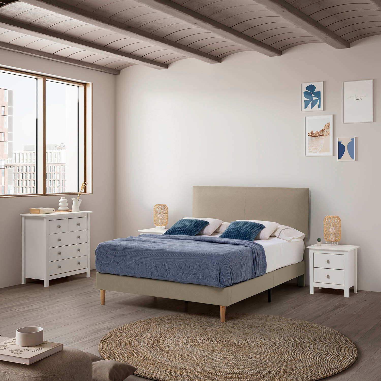 Estructura de cama tapizada Lauren de 30 cm Beige